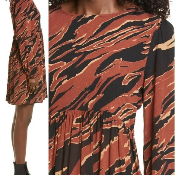 NWT BP by Nordstrom Brown and Black Tiger Stripe Long Sleeve Mini Dress - S - Picture 9 of 10